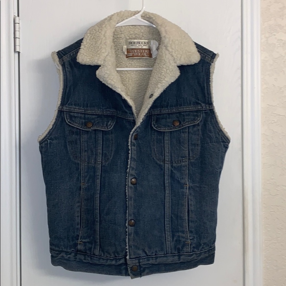 VINTAGE ROEBUCKS SHERPA LINED  DENIM VEST